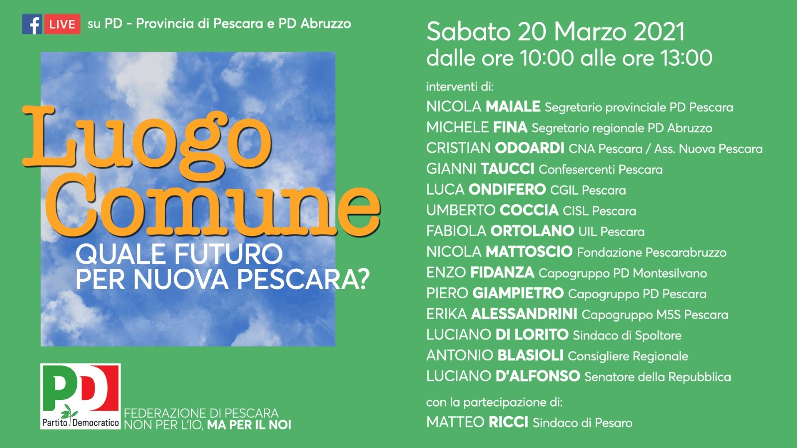 Quale futuro per Nuova Pescara? Sabato 20 marzo l’evento del PD della provincia di Pescara per rilanciare il dibattito sulla nuova città adriatica