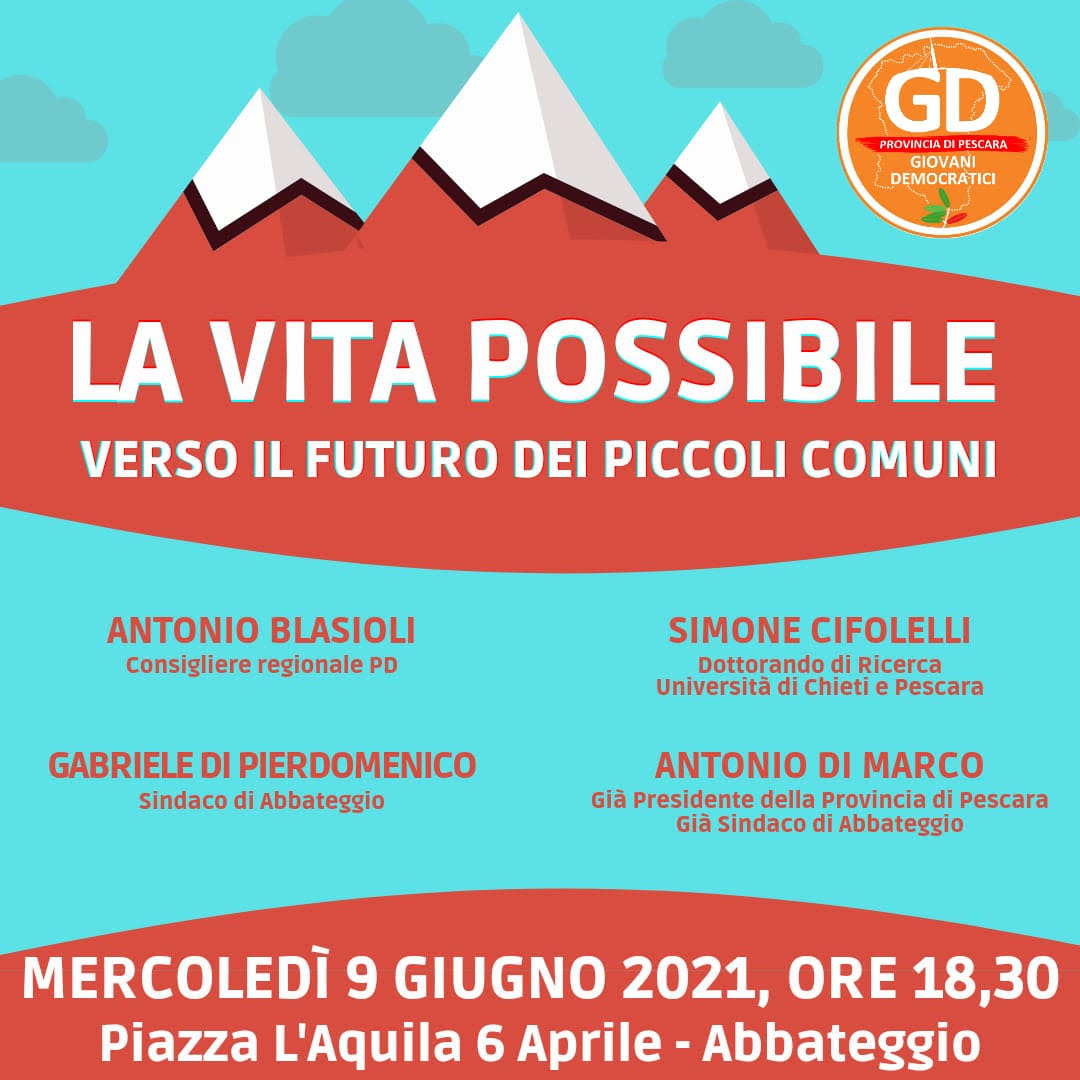 Verso il futuro dei piccoli comuni: il 9 giugno ad Abbateggio l’incontro dei Giovani Democratici