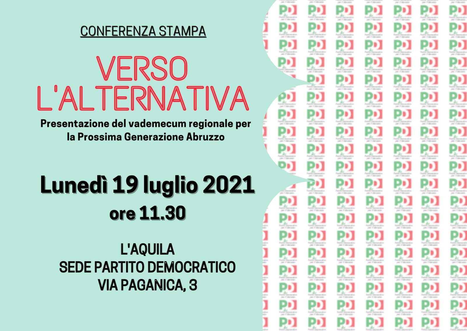 Verso l’alternativa: il 19 luglio all’Aquila la conferenza stampa del PD Abruzzo