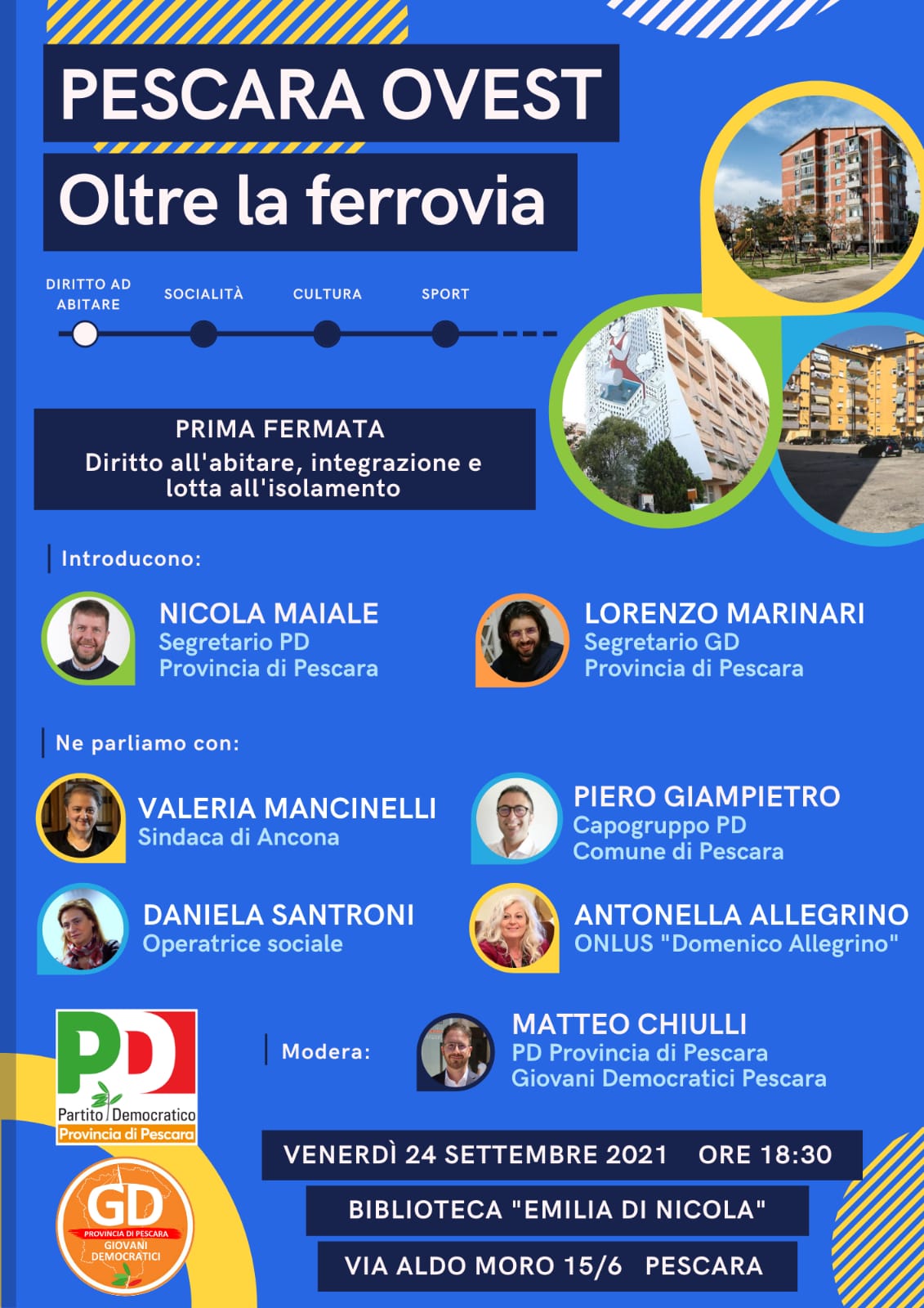 Il 24 settembre l’iniziativa “Pescara Ovest – Oltre la ferrovia”  con la Sindaca di Ancona