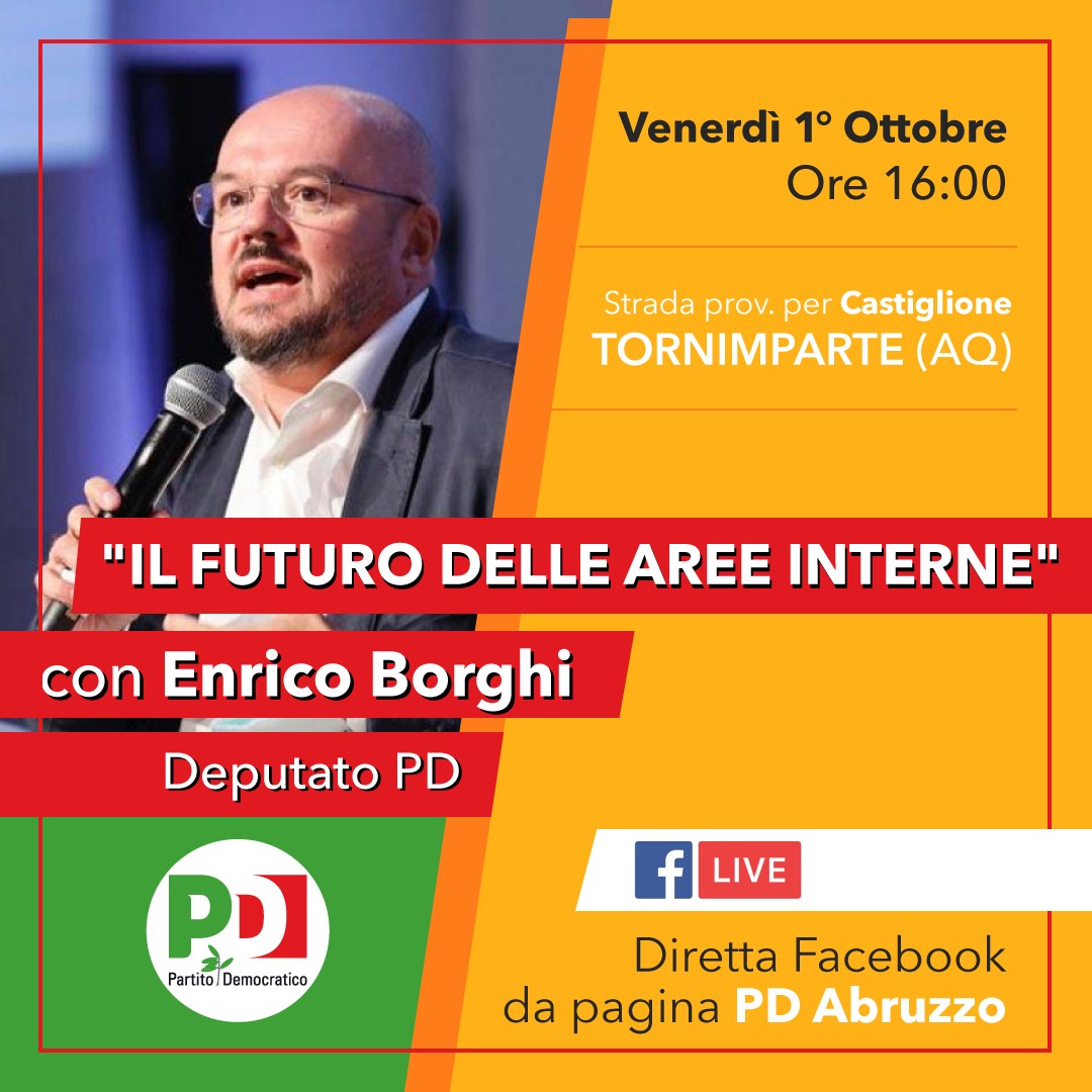 Il futuro delle aree interne: venerdì 1° ottobre Enrico Borghi a Tornimparte