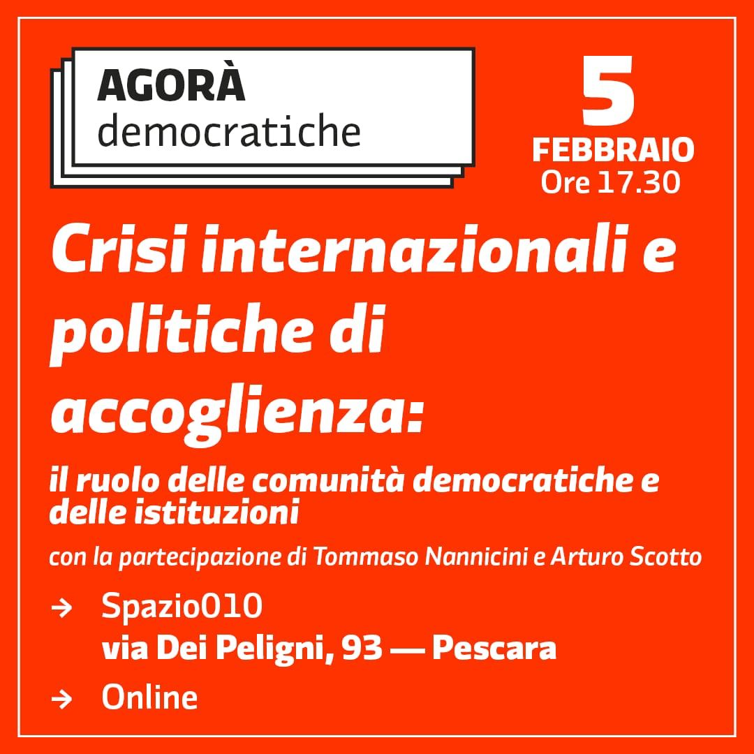 Crisi internazionali e politiche di accoglienza: il 5 febbraio l’Agorà Democratica