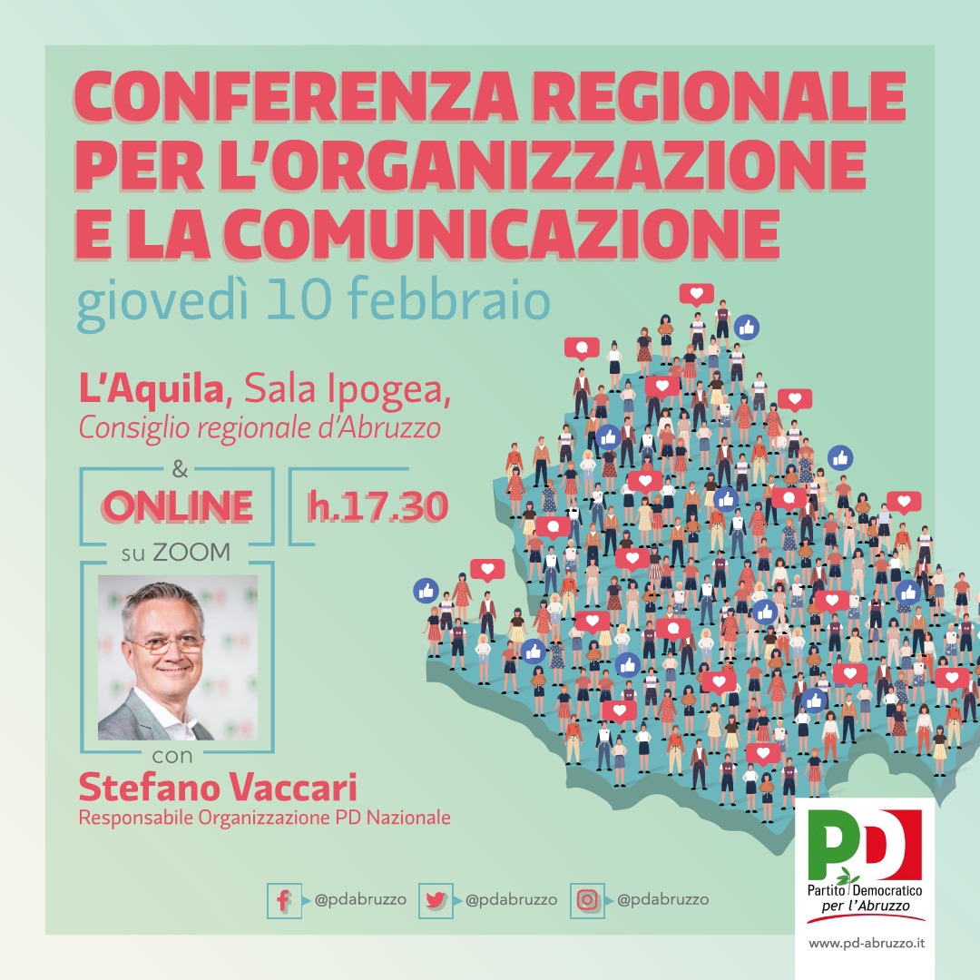 Il 10 febbraio la conferenza regionale per l’organizzazione e la comunicazione del PD Abruzzo