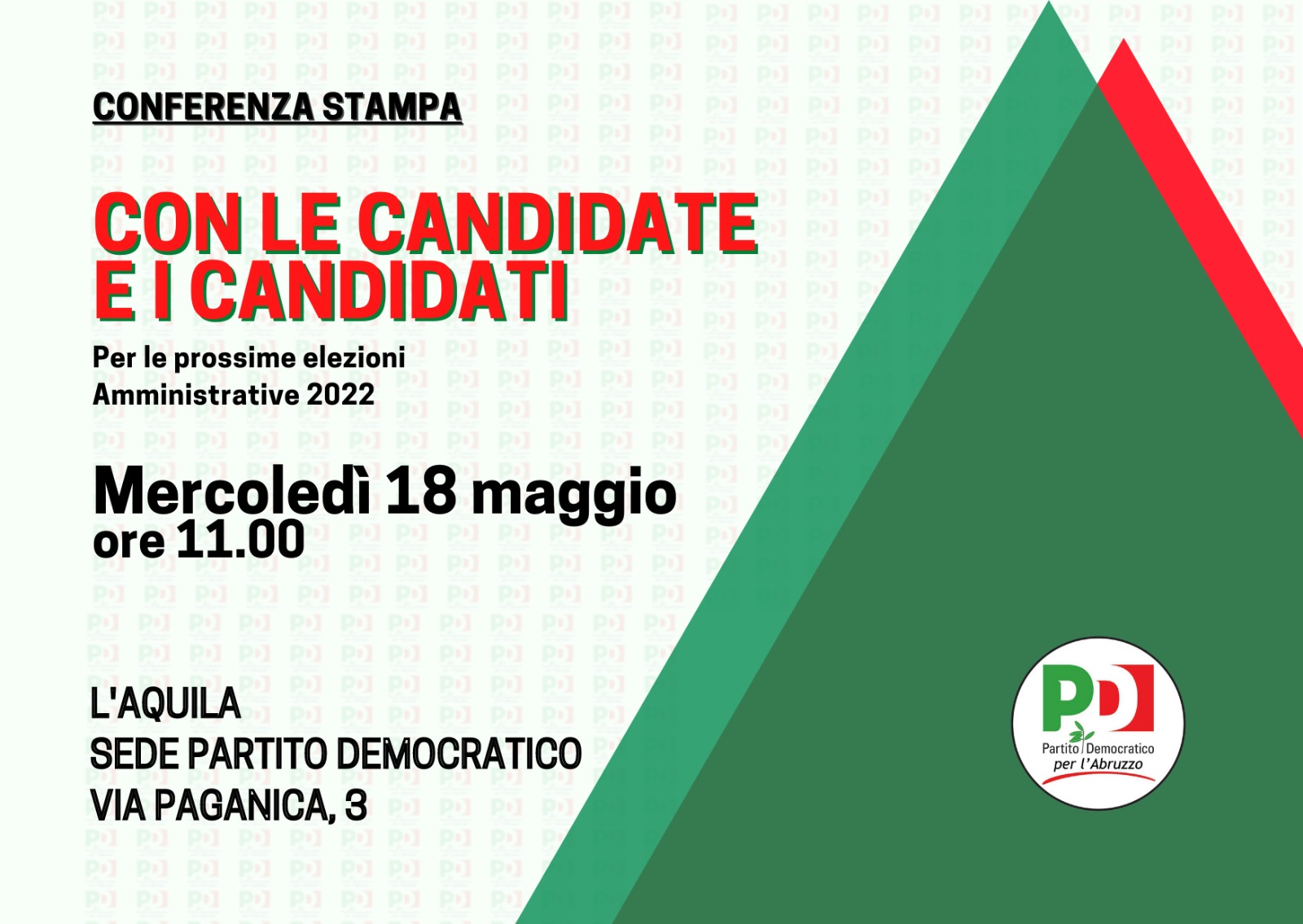 Il 18 maggio il Pd Abruzzo presenta candidate sindache e candidati sindaci