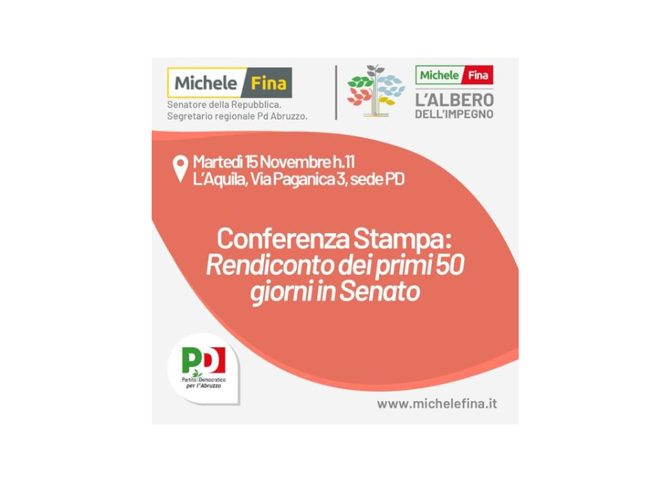 Martedì 15 novembre all’Aquila conferenza stampa di Fina: rendiconto Senato, superbonus, codice ricostruzione